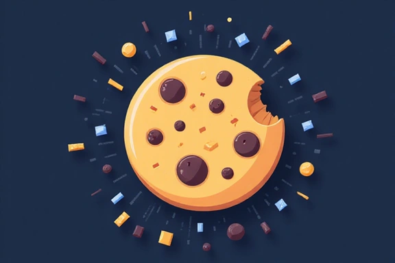 Ilustración de una galleta digital y pequeños datos flotando alrededor